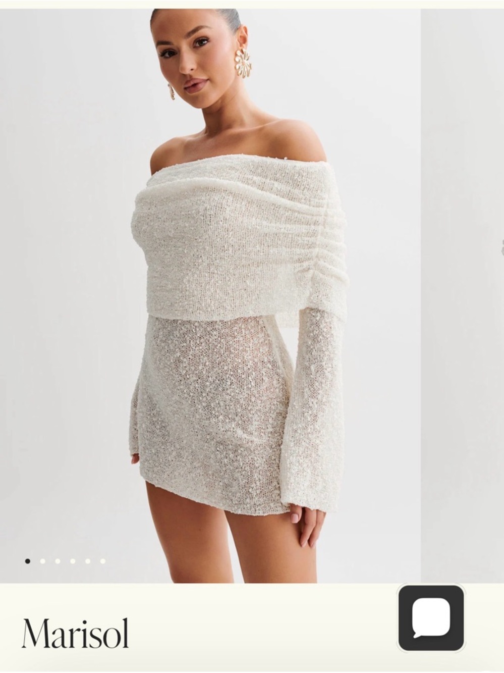 Meshki Off-Shoulder Sheer Knit Mini Dress in White